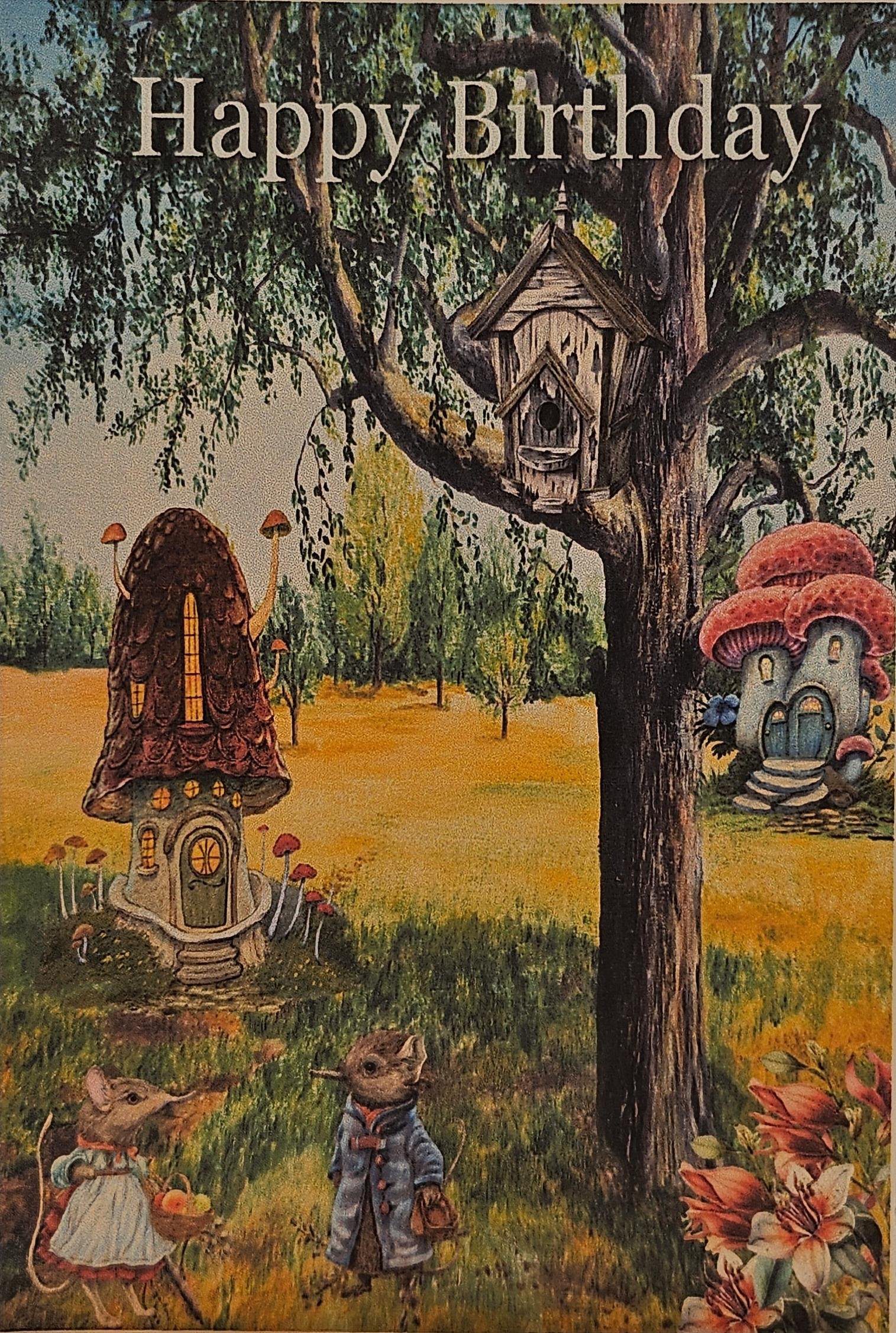 Huts and Mice Birthday Card