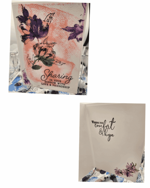 purple & pink blooms of comfort greeting card