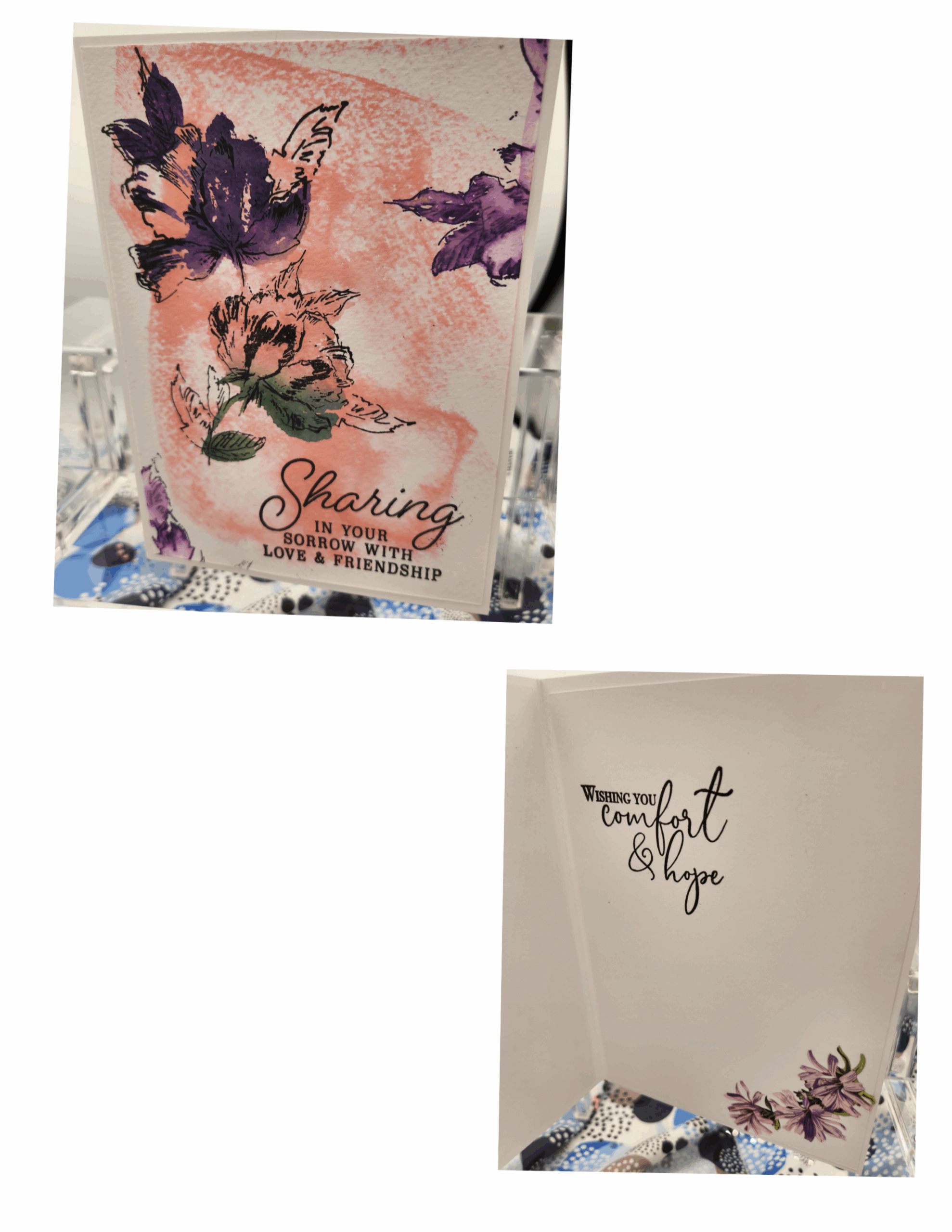 purple & pink blooms of comfort greeting card