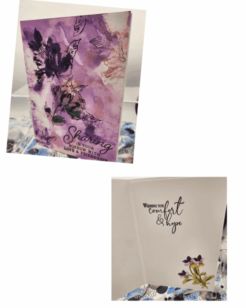 purple blooms of comfort greeting card