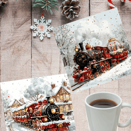 Vintage Christmas Train Coasters: Festive Holiday Table Decor