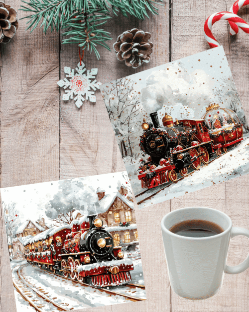 Vintage Christmas Train Coasters: Festive Holiday Table Decor