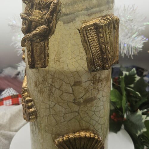 Musical Motif LED Candle Vase – 11”x15” Handcrafted Gold Figurine | Vintage Music Scene Lighted