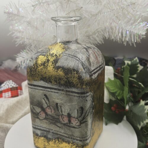 Gold Leaf Flower Vase – Handcrafted Decoupage Glass Art | Elegant Floral Design