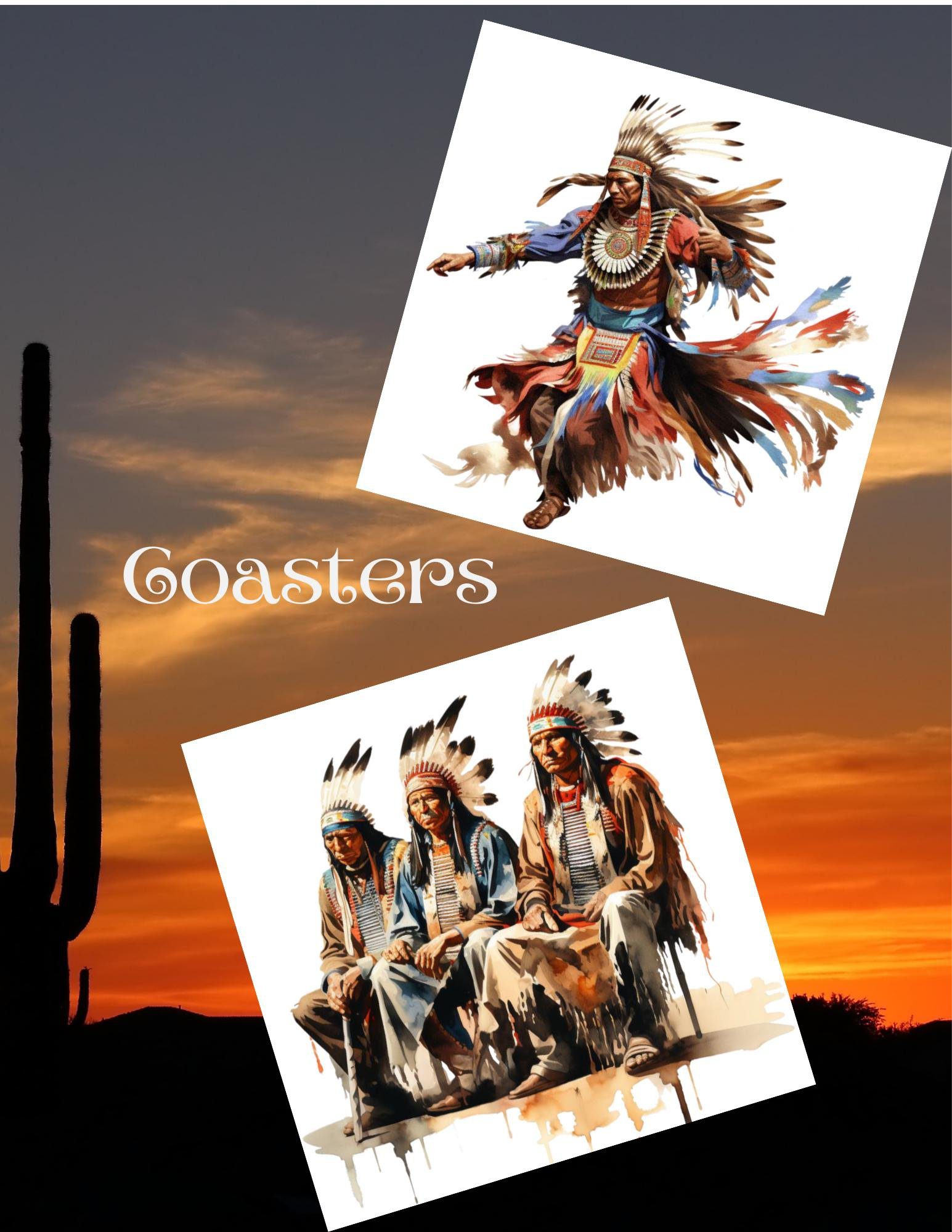 American Indian Warrior & Chief Coasters – Native Inspired Drink Coasters, Cultural Art Table Décor - Image 2