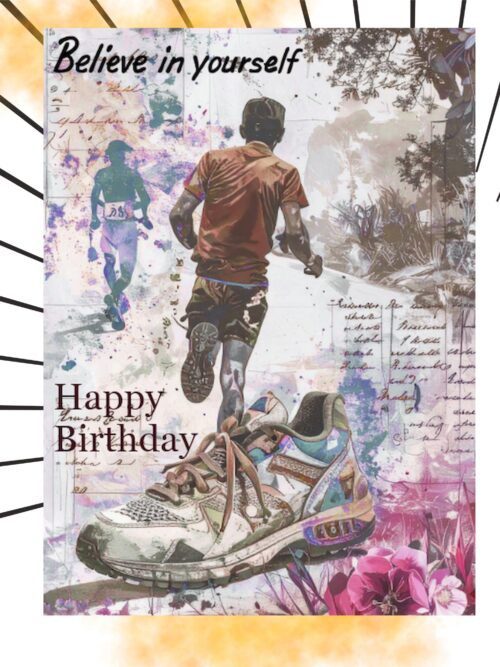 Artistic Birthday Card for Him: Running Shoe Design