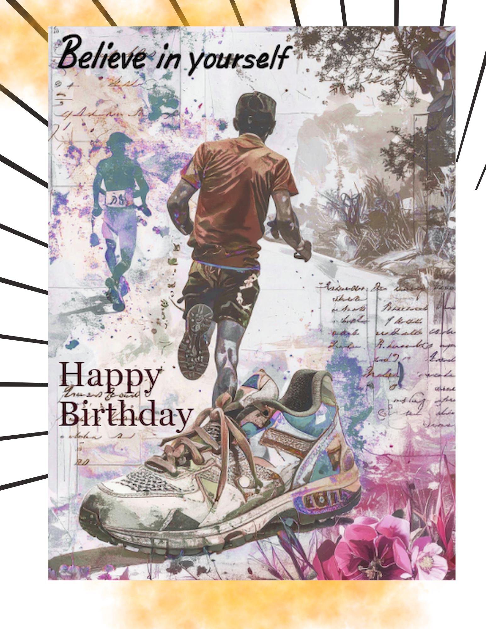 Artistic Birthday Card for Him: Running Shoe Design