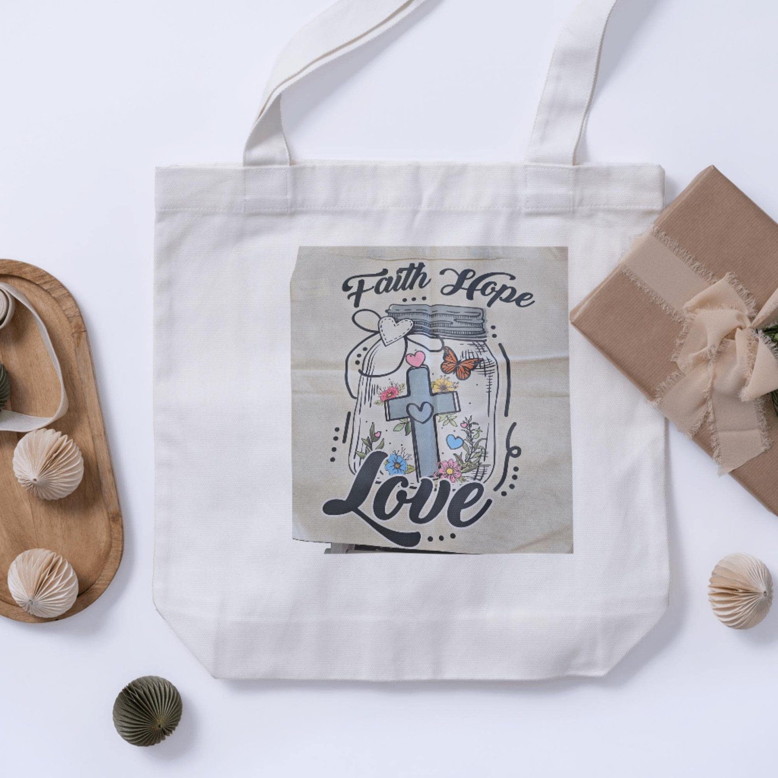 Faith Hope Love Tote Bag | Christian| Bible Verse-Inspired Canvas | Inspirational Gift | Floral Cross Design | - Image 3