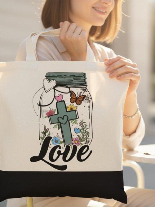 Faith Hope Love Tote Bag | Christian| Bible Verse-Inspired Canvas | Inspirational Gift | Floral Cross Design |