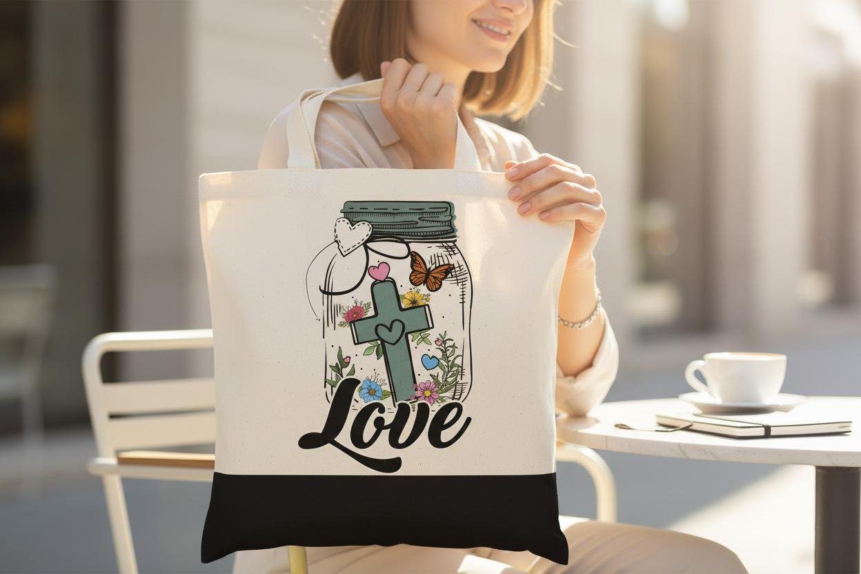Faith Hope Love Tote Bag | Christian| Bible Verse-Inspired Canvas | Inspirational Gift | Floral Cross Design |