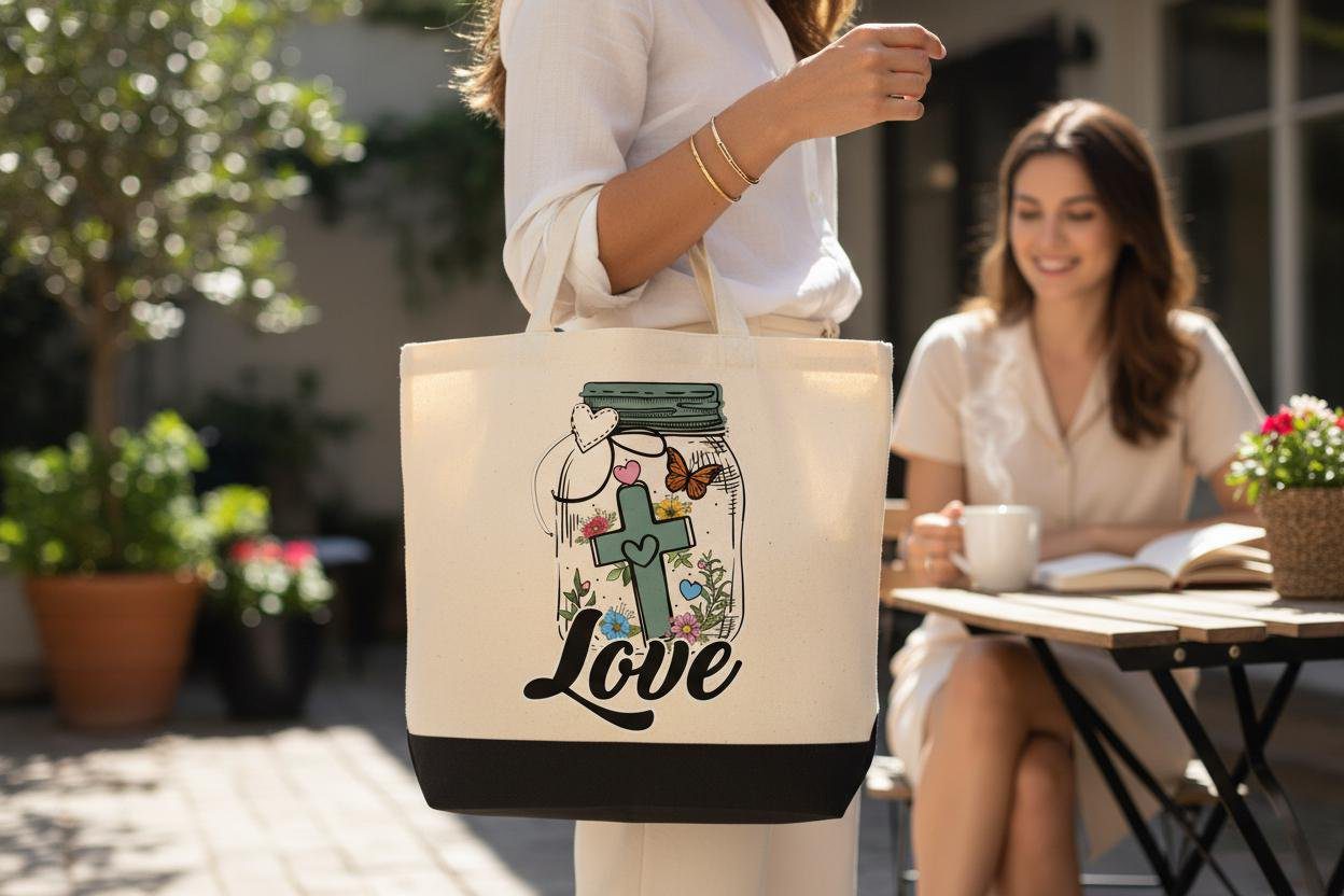 Faith Hope Love Tote Bag | Christian| Bible Verse-Inspired Canvas | Inspirational Gift | Floral Cross Design | - Image 4