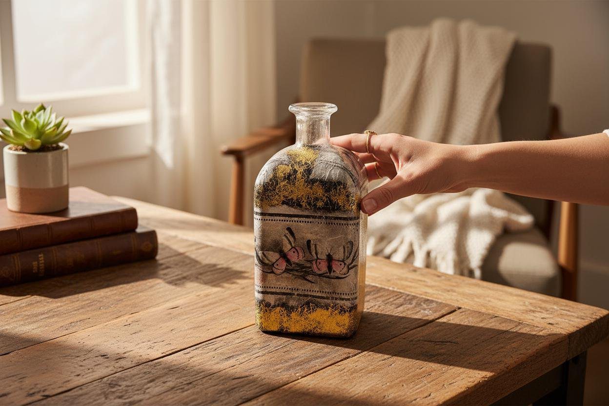 Gold Leaf Flower Vase – Handcrafted Decoupage Glass Art | Elegant Floral Design - Image 5