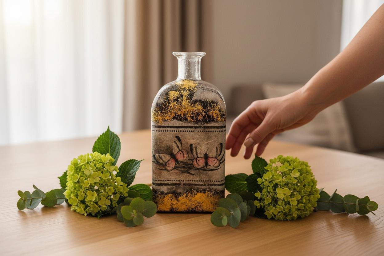 Gold Leaf Flower Vase – Handcrafted Decoupage Glass Art | Elegant Floral Design - Image 4