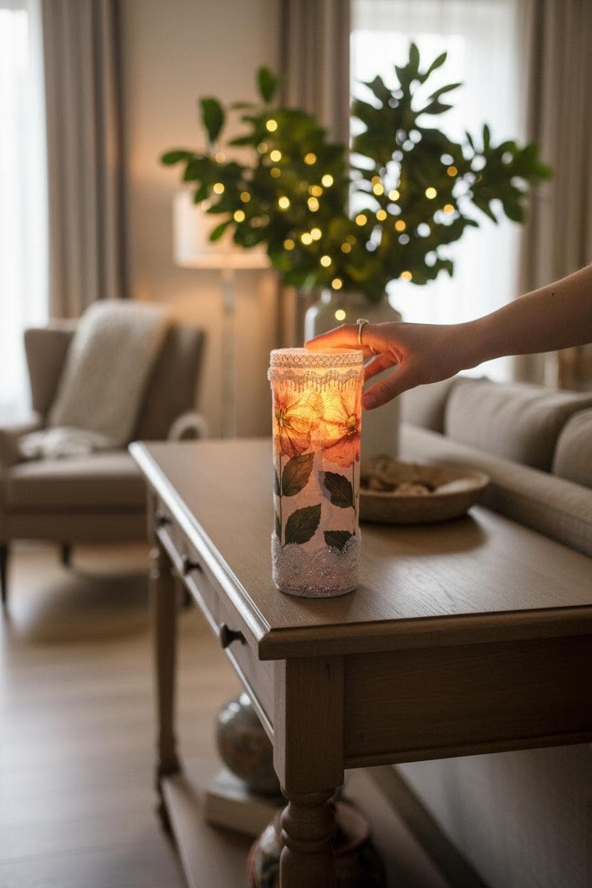 Handmade Floral Lace LED Candle | Shabby Chic Decor, Flameless - Image 2