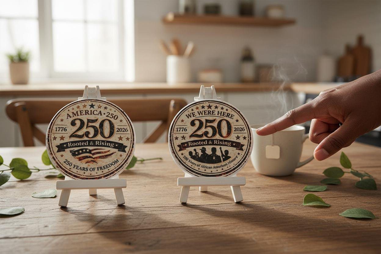 America 250 Commemorative Rooted & Rising Coaster Set | We Were Here | African American History Keepsake - Image 5