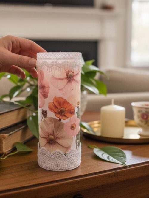 Handmade Floral Lace LED Candle | Shabby Chic Decor, Flameless