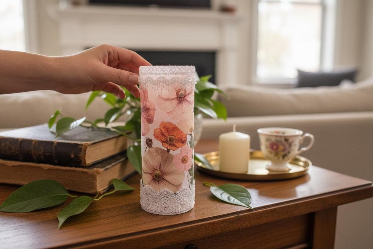 Handmade Floral Lace LED Candle | Shabby Chic Decor, Flameless