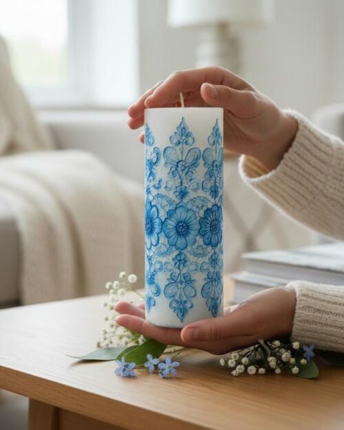 Handmade Floral Lace LED Candle | Shabby Chic Decor, Flameless