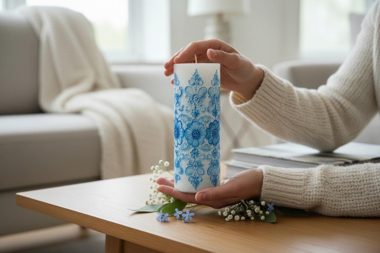 Handmade Floral Lace LED Candle | Shabby Chic Decor, Flameless