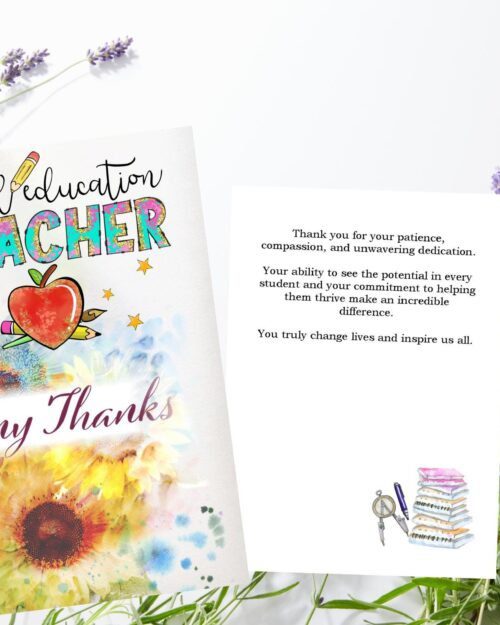Teacher Appreciation Greeting Card: Handmade Thank You Note