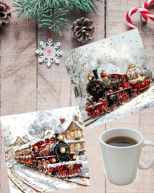 Vintage Christmas Train Coasters: Festive Holiday Table Decor