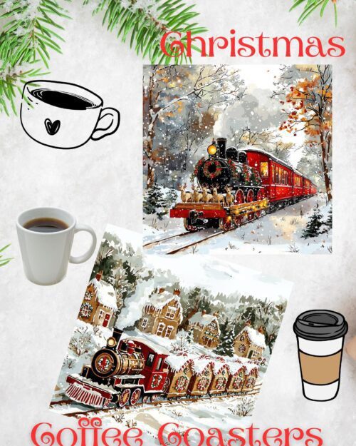 Vintage Christmas Train Coasters: Festive Holiday Table Decor