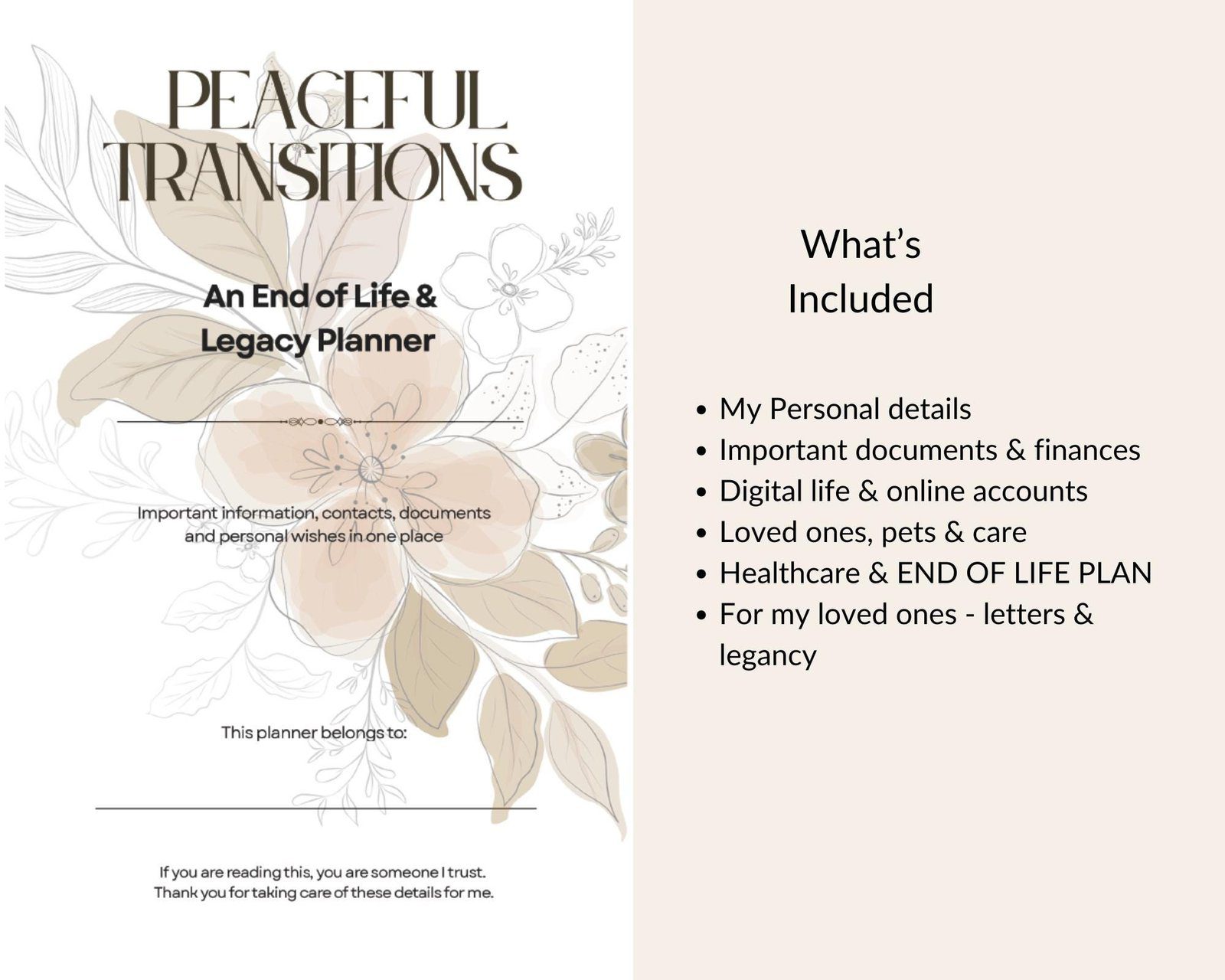 Peaceful Transitions End of Life Transition & Legacy Planner | Printable Final Wishes Organizer - Image 7