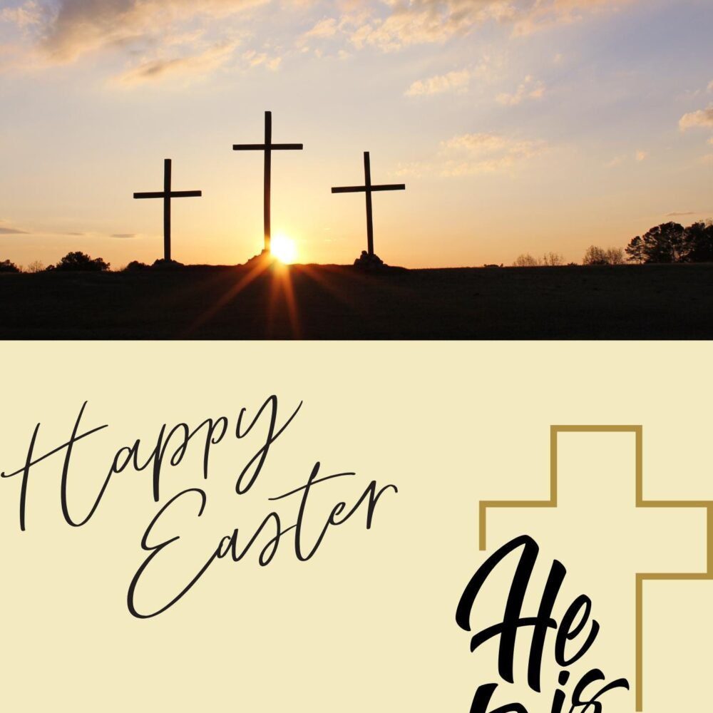 Christian Easter Card | He Is Risen Sunrise Cross Greeting