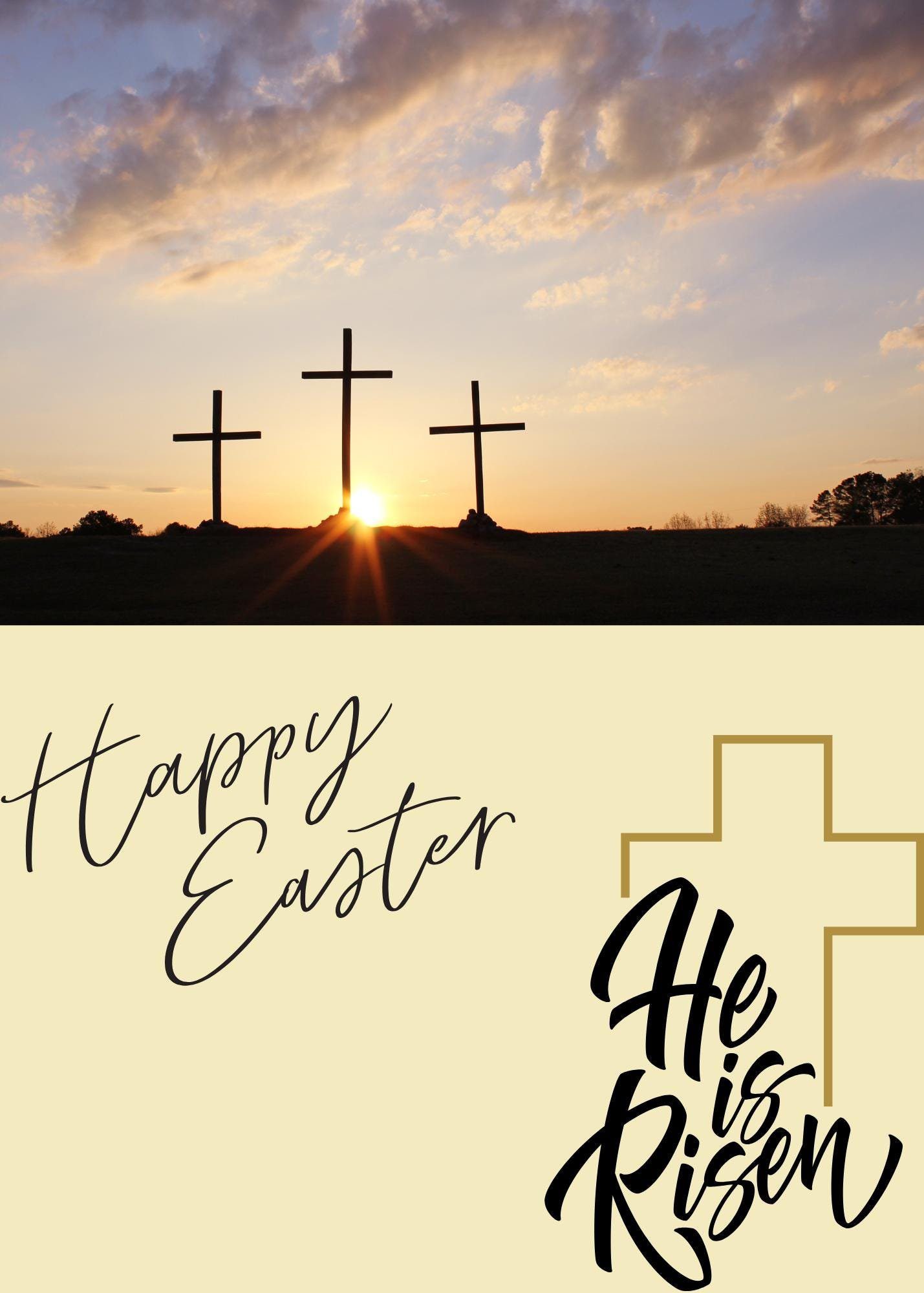 Christian Easter Card | He Is Risen Sunrise Cross Greeting