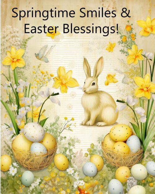 Fluffy Bunny Easter Card | Springtime Bunnies, Flowers, Butterfly Greeting | Easter eggs