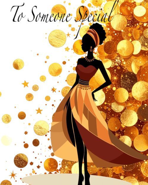 Elegant Silhouette Card, African American Art Birthday Greeting, Glamorous Celebration For Her