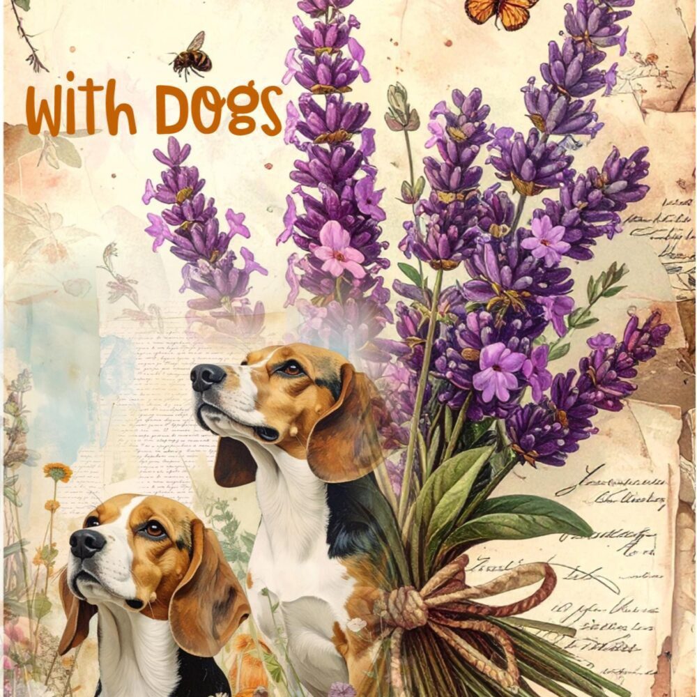 Beagle Dogs Lavender Floral Vintage Greeting Card, Dog Lover Birthday Card