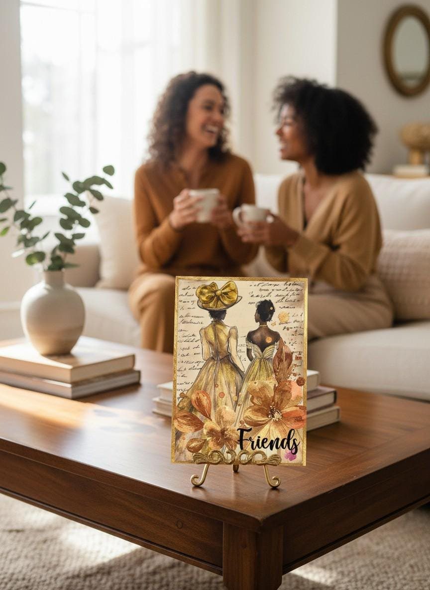Afrocentric Friendship Card | Golden Heritage Collection, Black Woman Art (5x7) - Image 2