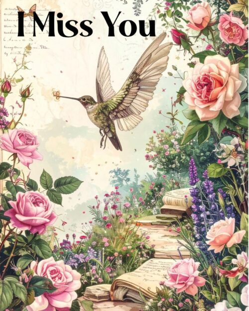 I Miss You Greeting Card | Floral Hummingbird Art Card by FSG Designs