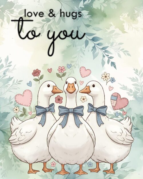Three Ducks Greeting Card | Love and Hugs Friendship Card (5x7)