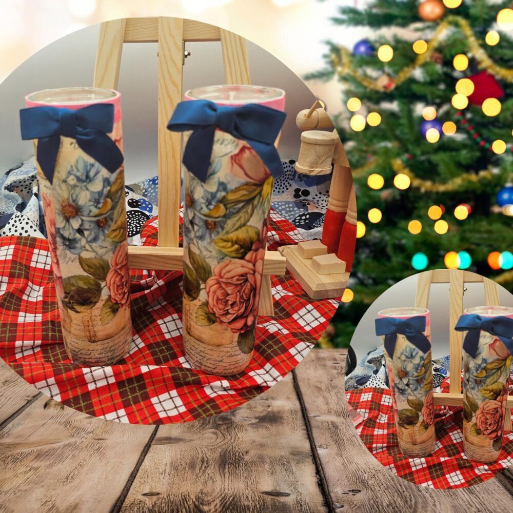 Floral Decoupage Candle Set: Vintage Rose Glass Jar Candles