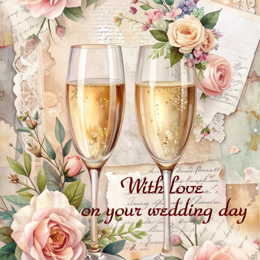 Elegant Floral Wedding Card, Romantic Couple Congratulations, Bride Groom Gift
