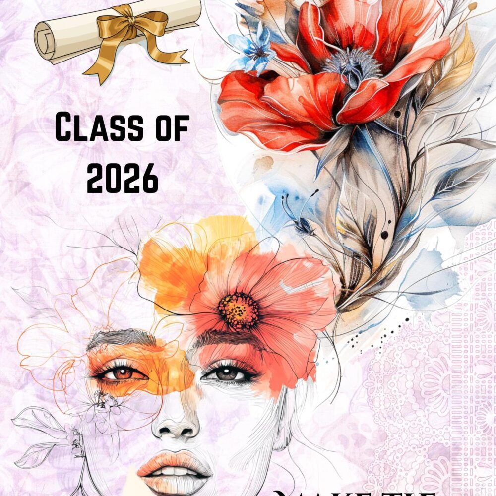 Artistic Watercolor Graduation Card, Class of 2026, "You Did It" Floral Portrait