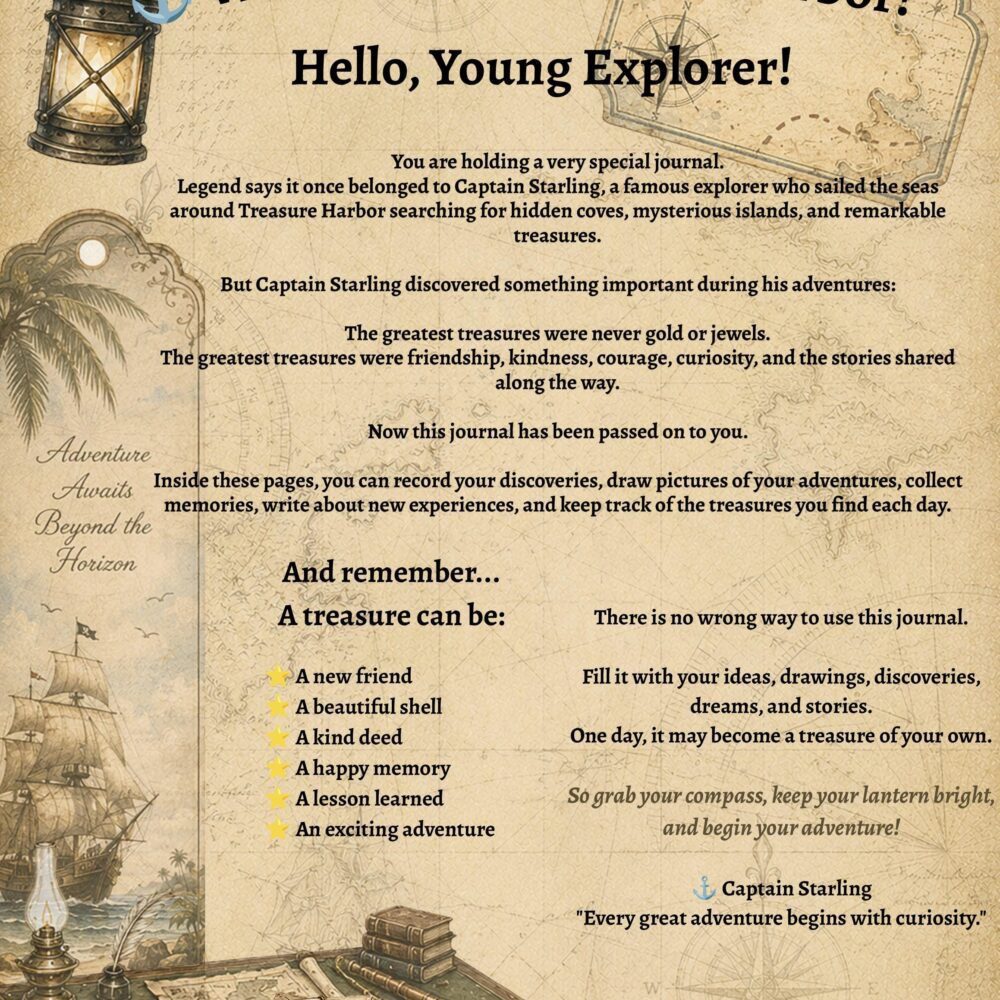 Captain Starling's Explorer Journal | Printable Kids Adventure Journal PDF | Writing & Drawing Journal | Treasure Harbor Tales | Ages 3-8